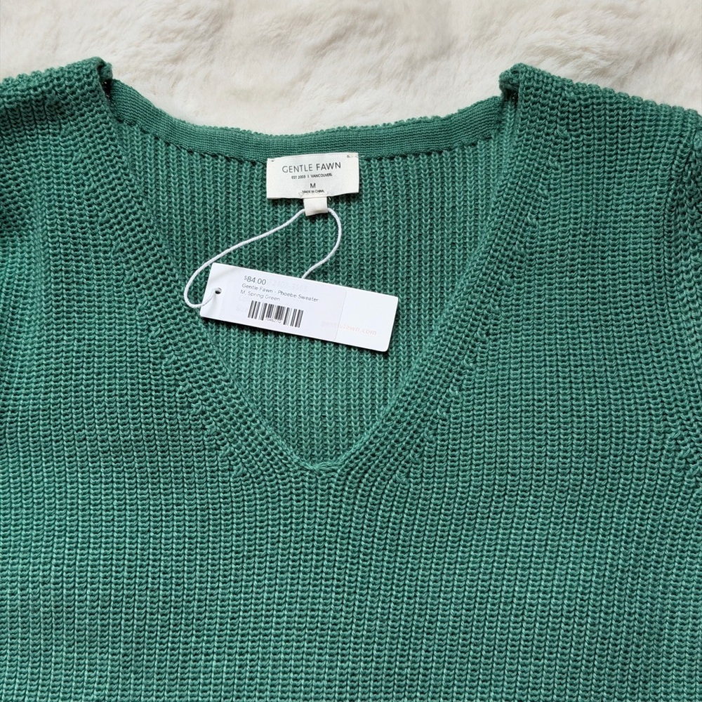 Gentle Fawn Phoebe Spring Green Feminine Soft V-Neck Sweater - Picture 6 of 11